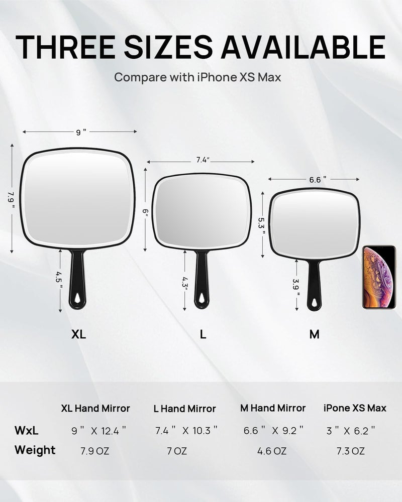 OMIRO Hand Mirror, Black Handheld Mirror with Handle, 6.6" W x 9.2" L, Pack of 3 - Image 3